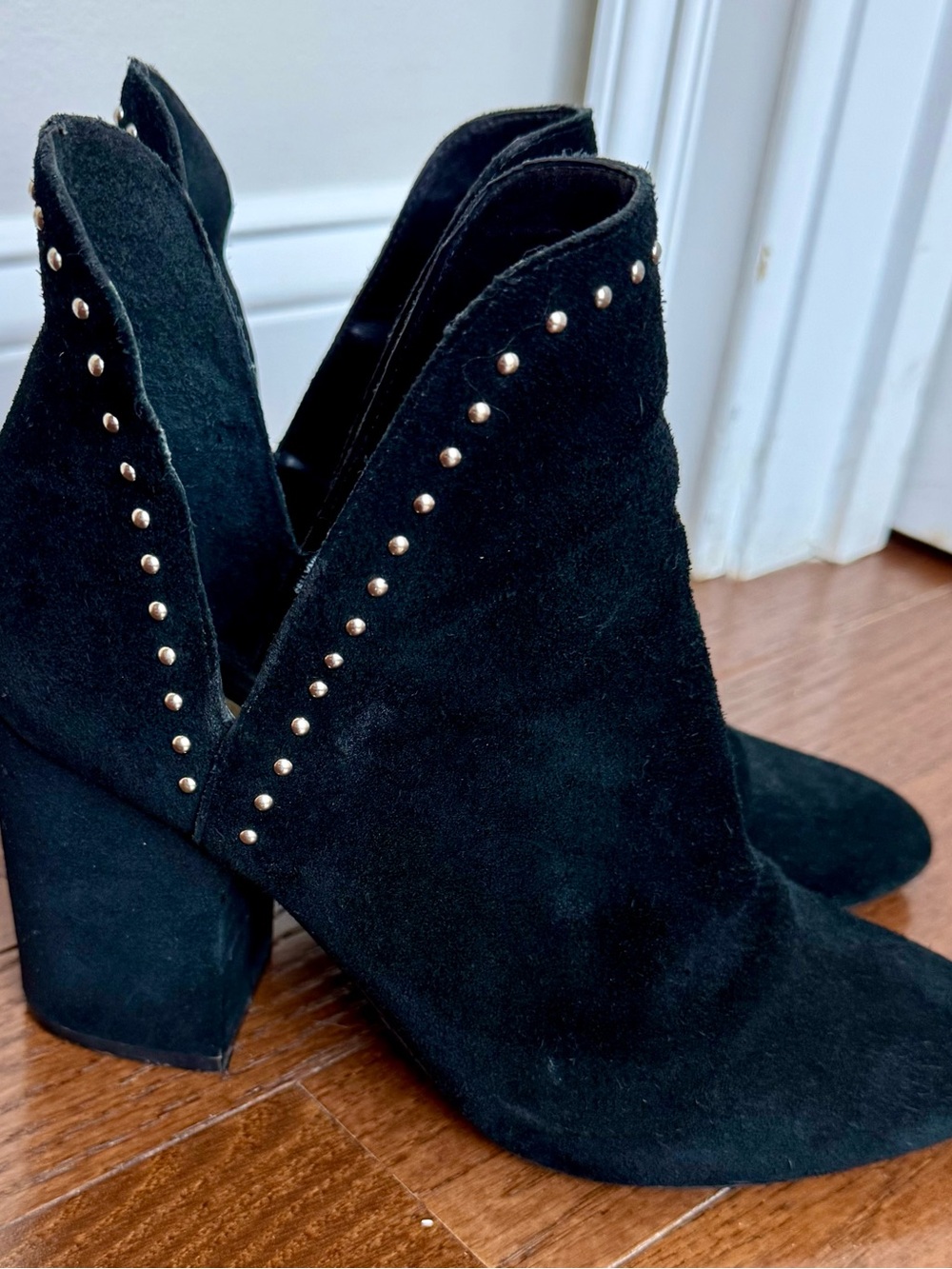 Black Studded Suede Ankle Boots - Women